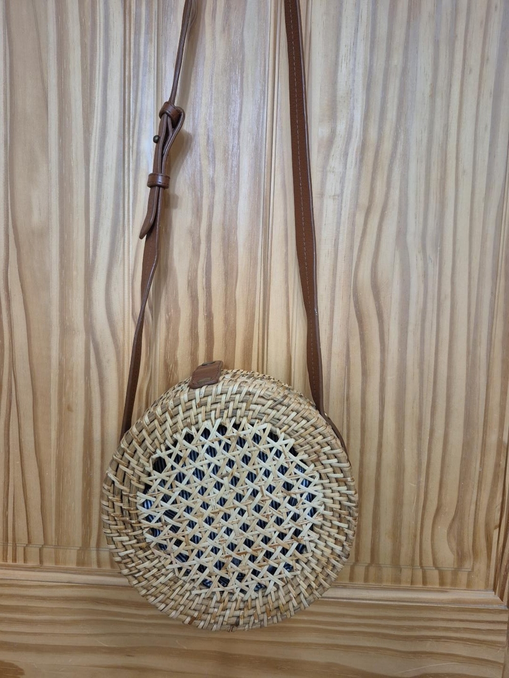 J. Crew Round Bamboo, Leather & Cotton Round Crossbody Bag